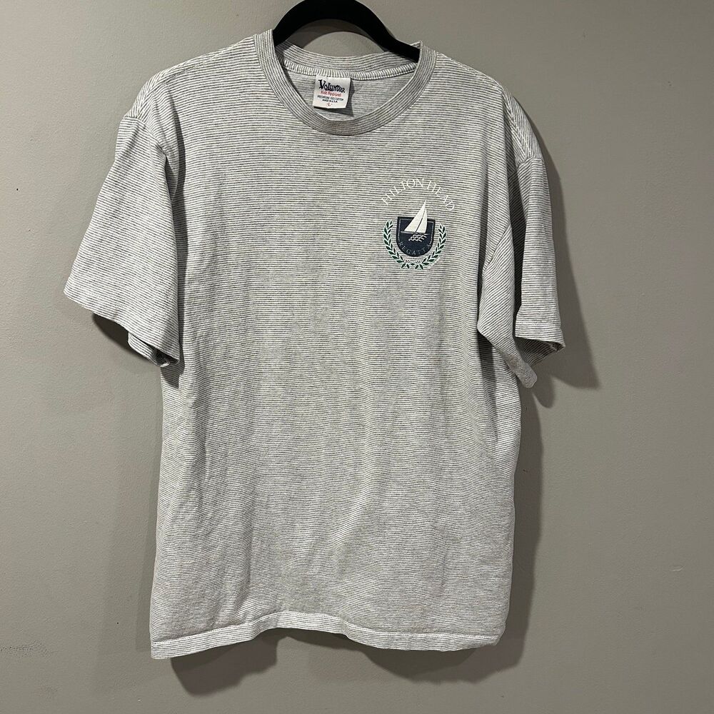 VTG Hilton Head Sailboat Single Stitch T-Shirt Grey Stripes Large Regatta USA